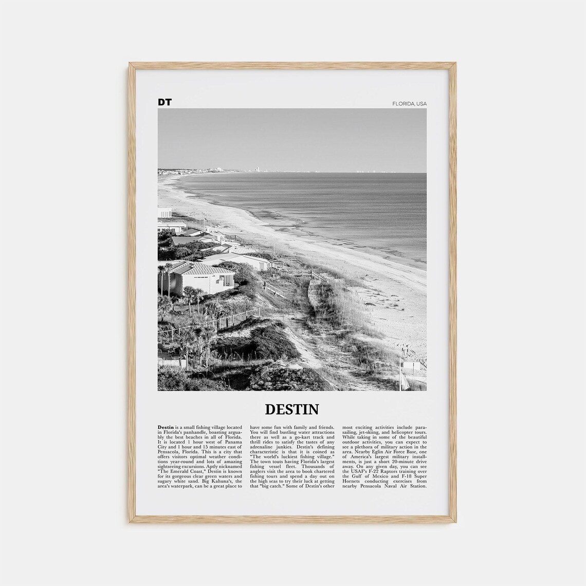Destin Black And White Travel Poster, Florida USA