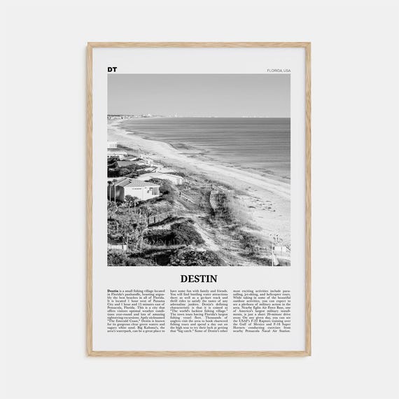 Destin Black And White Travel Poster, Florida USA