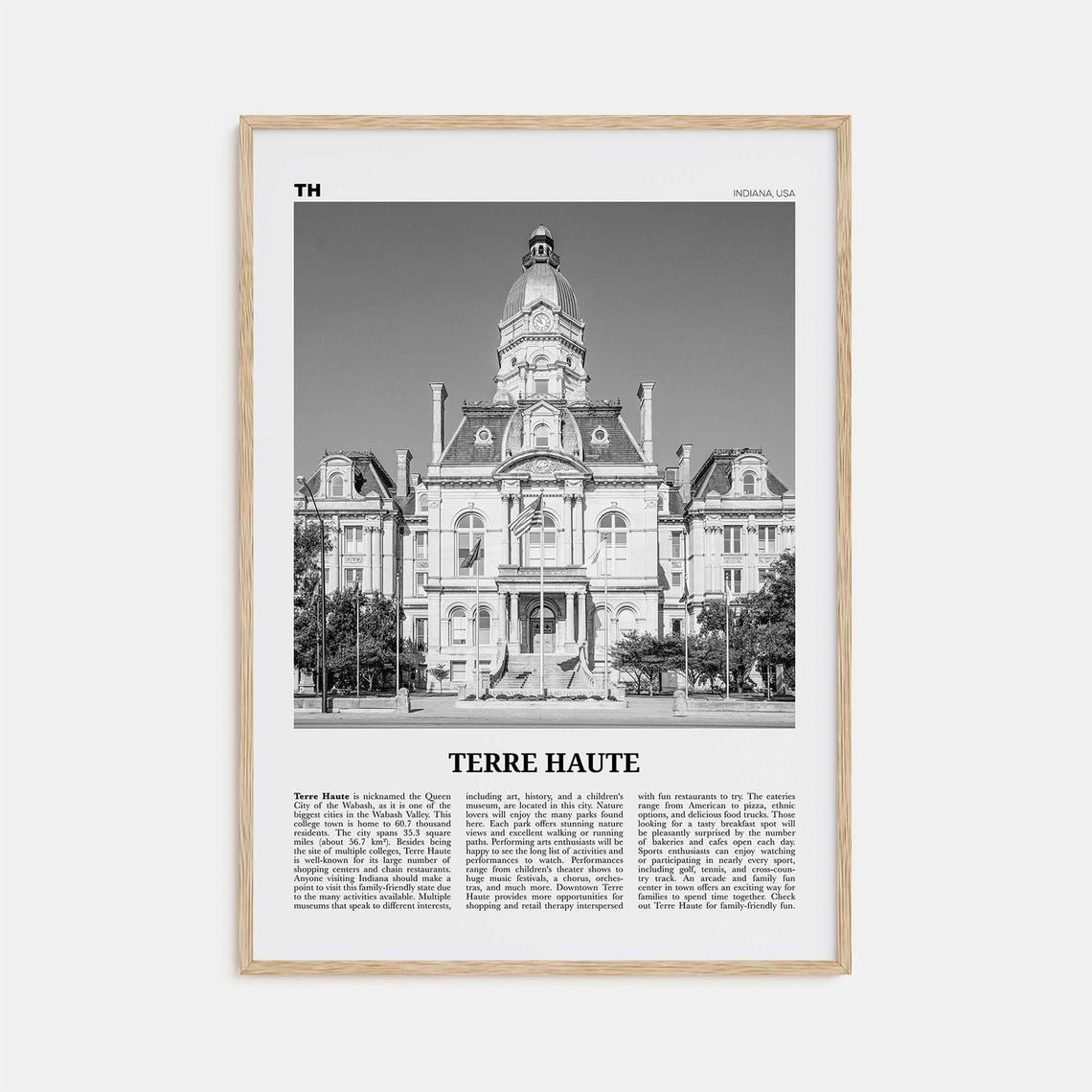 Terre Haute, Indiana Black and White Travel Poster