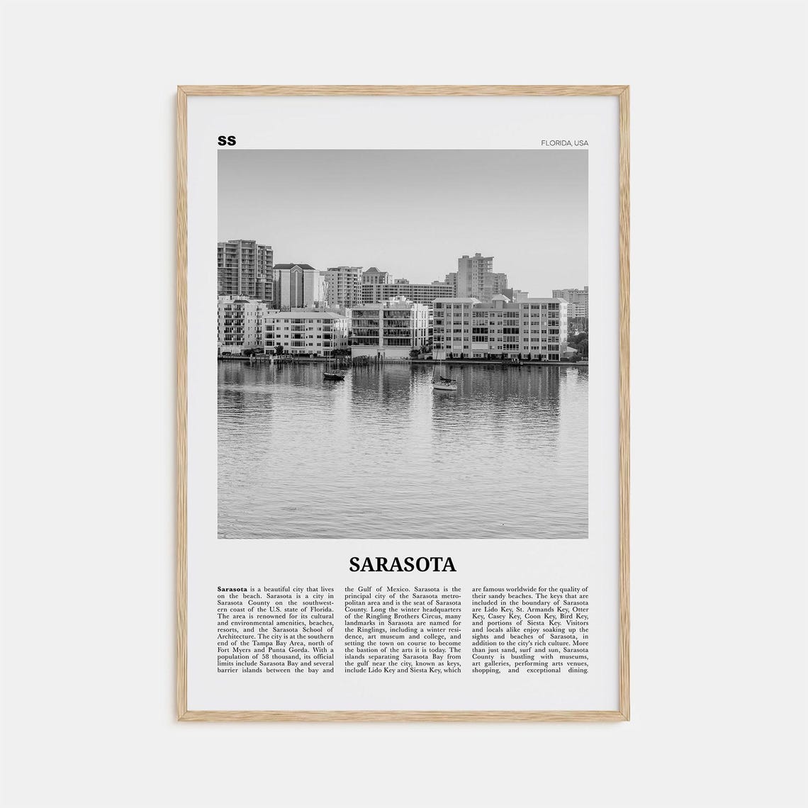 Sarasota Print Black And White No 2 Sarasota Wall Art Sarasota Poster Sarasota Photo Florida Usa United States North America