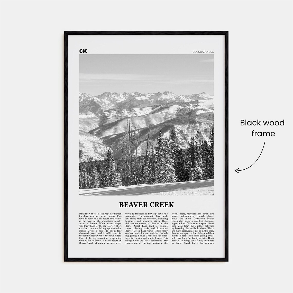 Beaver Creek Black and White Travel Poster, Colorado - Image 3