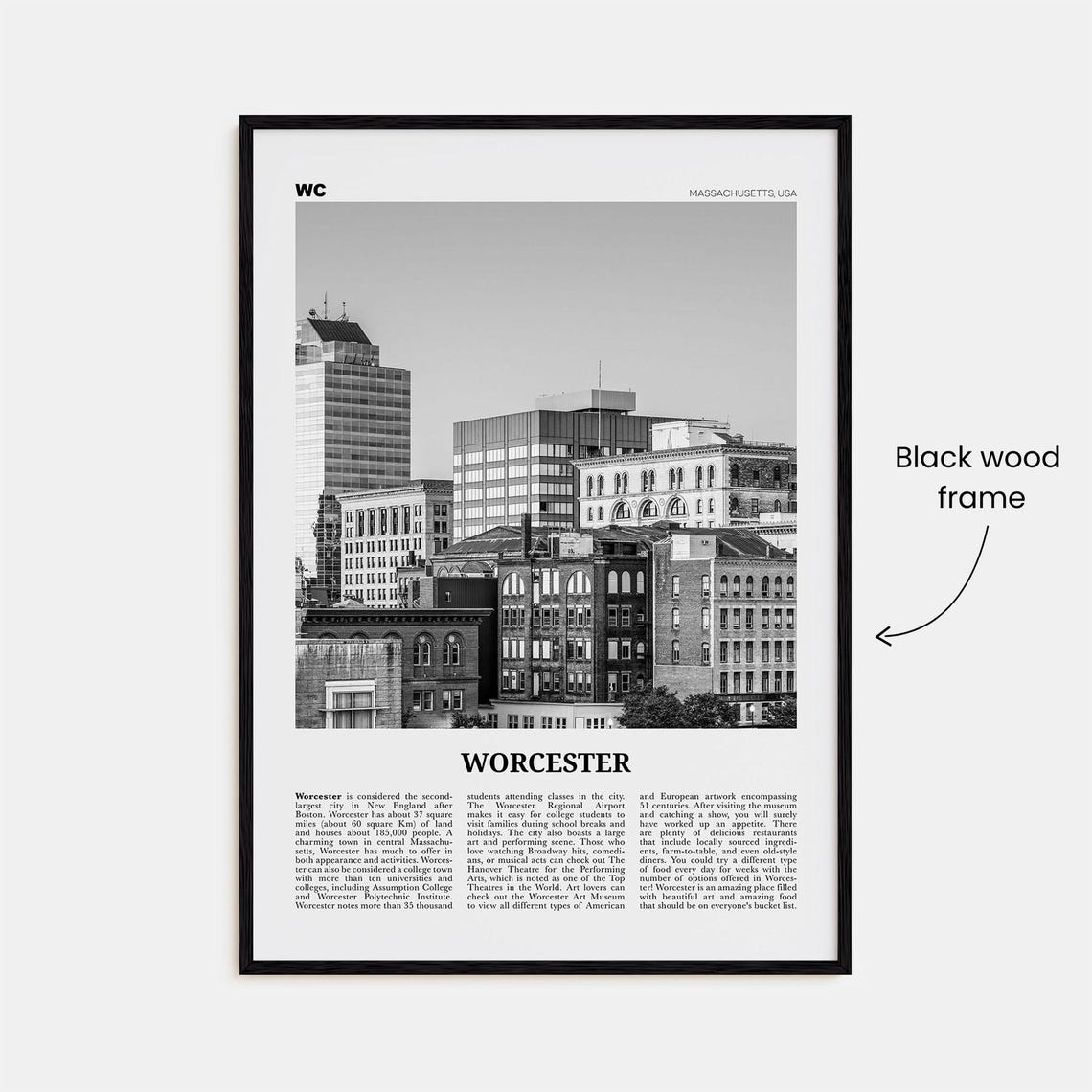 Worcester Black and White Travel Poster, Massachusetts - Image 3