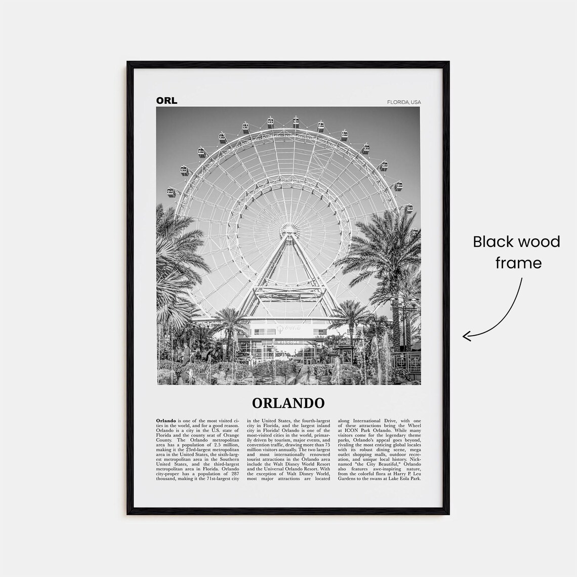 Orlando Print Black And White No 2 Orlando Wall Art Orlando Poster Orlando Photo Orlando Wall Decor Florida Usa United States - Image 3