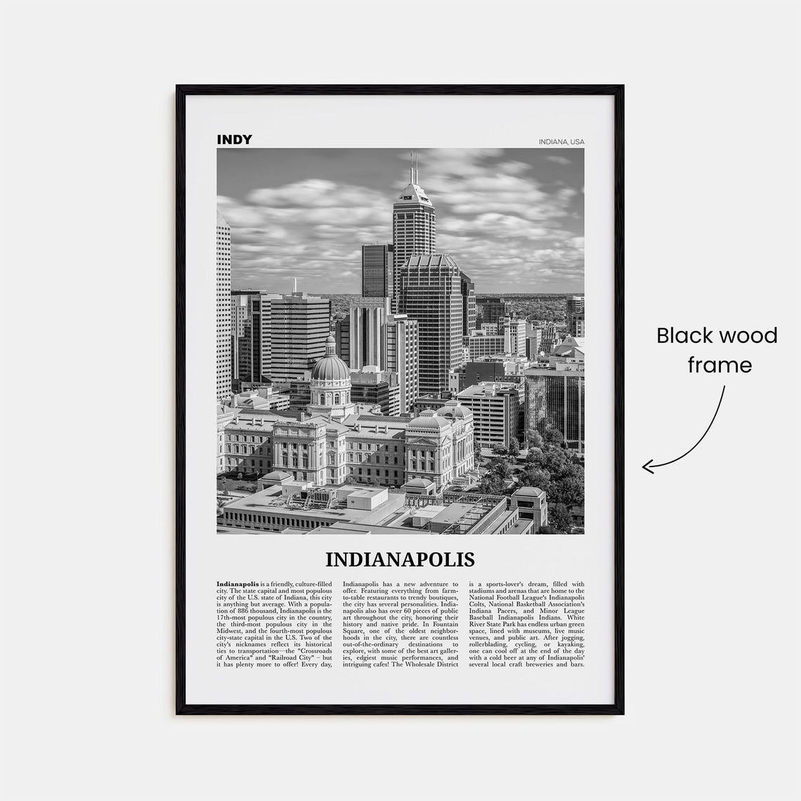 Indianapolis Black and White Travel Poster - Image 3