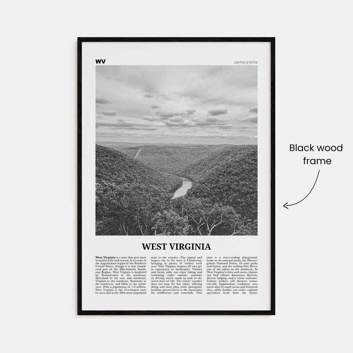 West Virginia Black and White No. 1 Travel Poster - Image 3