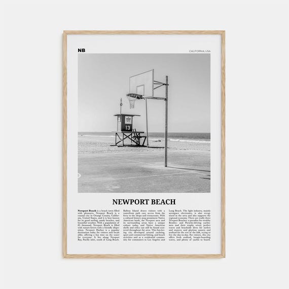 Newport Beach Black and White Travel Poster, California