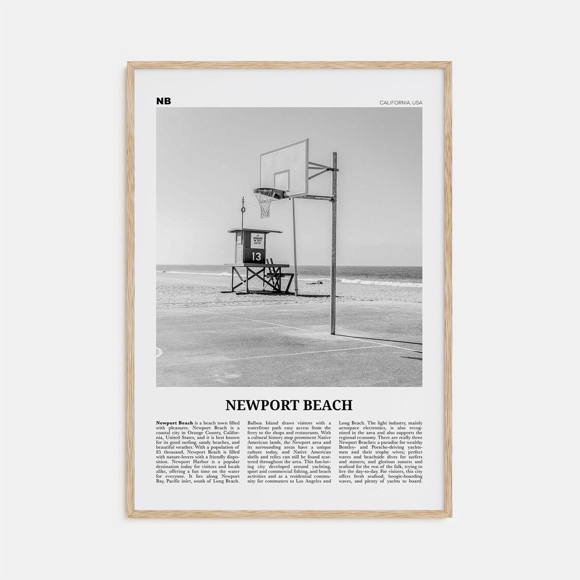 Newport Beach Black and White Travel Poster, California