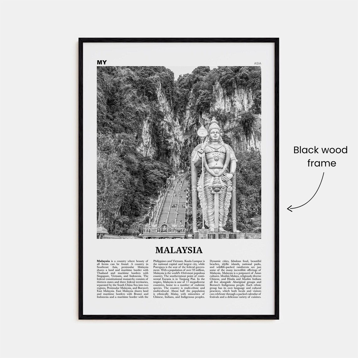 Malaysia Black and White Travel Poster, Kuala Lumpur - Image 3