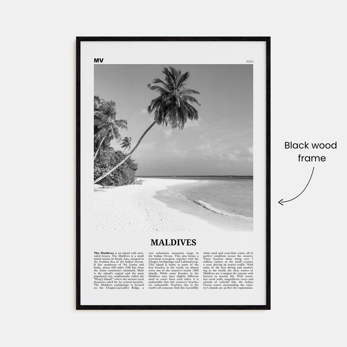 Maldives Black And White Travel Poster, Mal Addu - Image 3