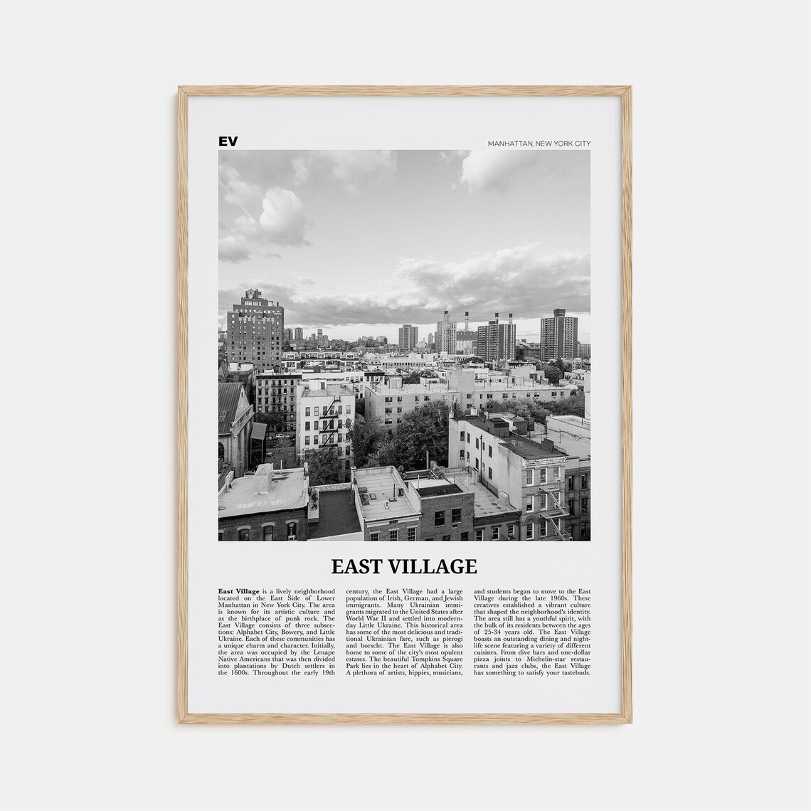 East Village Black and White New York Travel Poster