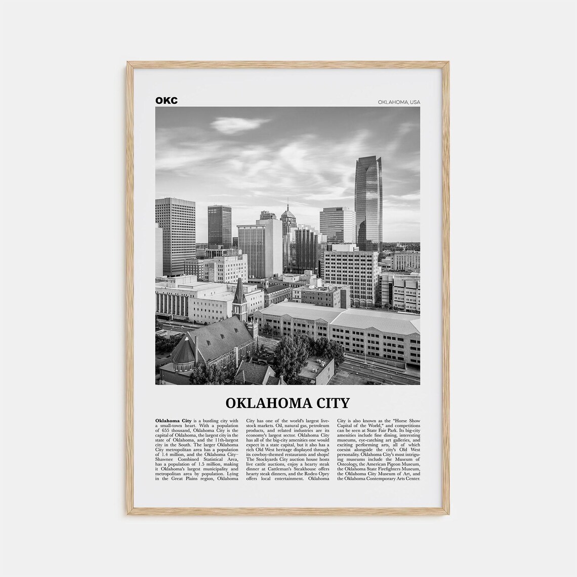Oklahoma City Black And White Travel Poster No. 1