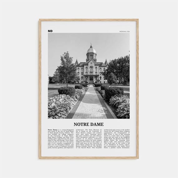 Notre Dame Black And White Indiana Poster Print