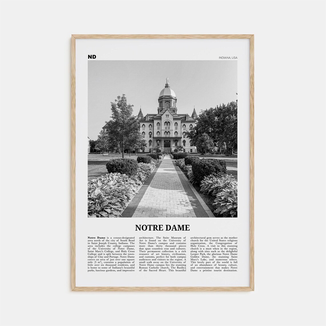 Notre Dame Black And White Indiana Poster Print