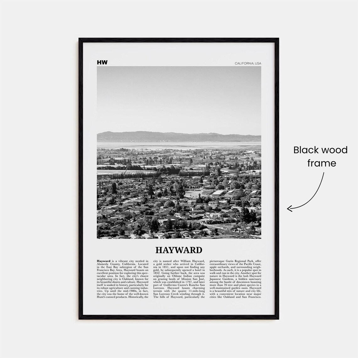Hayward Black and White Map Art Print, California - Image 3