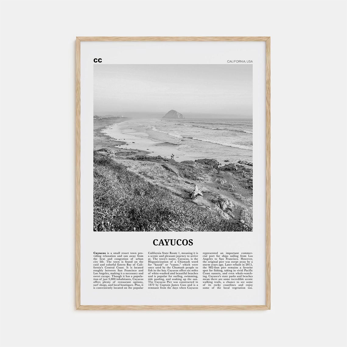 Cayucos Black and White Travel Poster, California