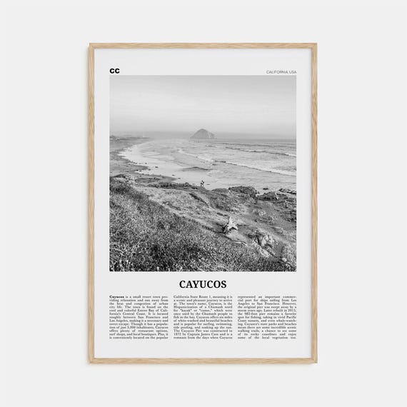 Cayucos Black and White Travel Poster, California
