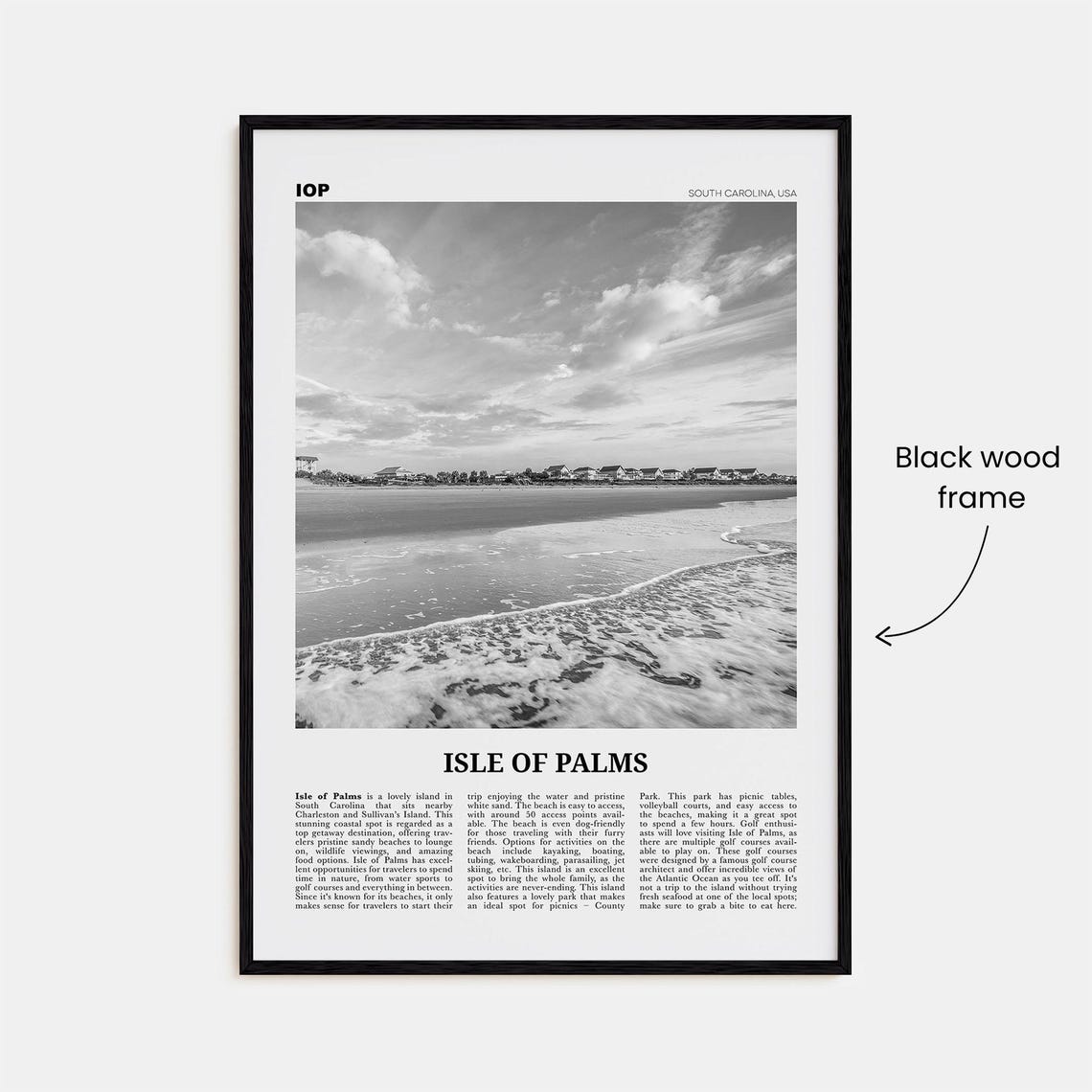 Isle Of Palms Black and White Travel Poster, South Carolina - Image 3