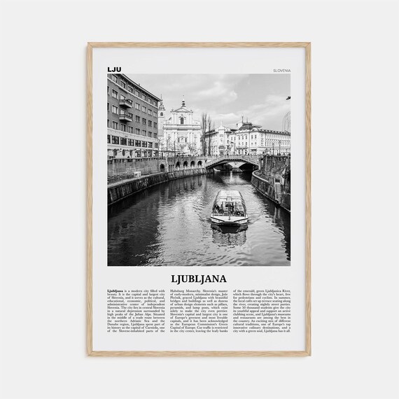 Ljubljana Black And White Europe Travel Poster