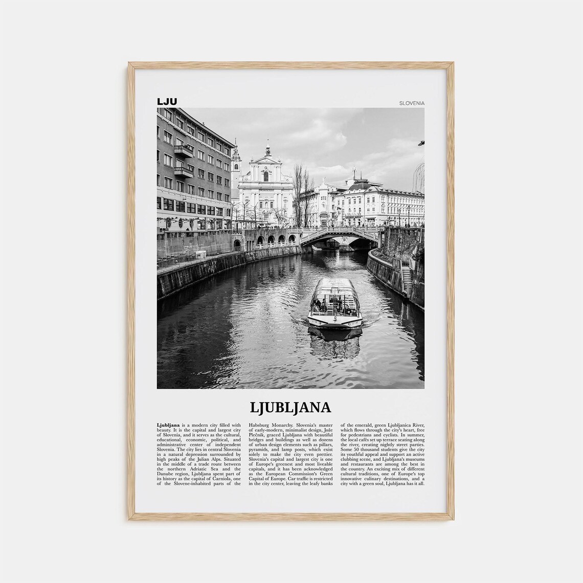 Ljubljana Black And White Europe Travel Poster