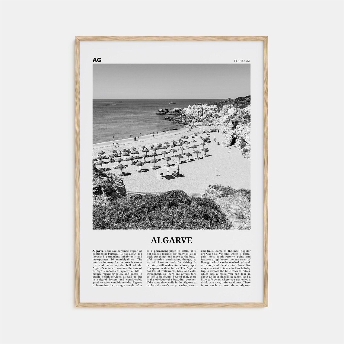 Algarve Black and White Art Print, Distrito De Faro Portugal
