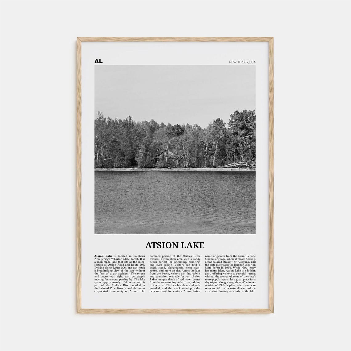 Atsion Lake Print Black And White Atsion Lake Wall Art Atsion Lake Poster Atsion Lake Photo Atsion Lake Wall Dcor Atsion Lake Map