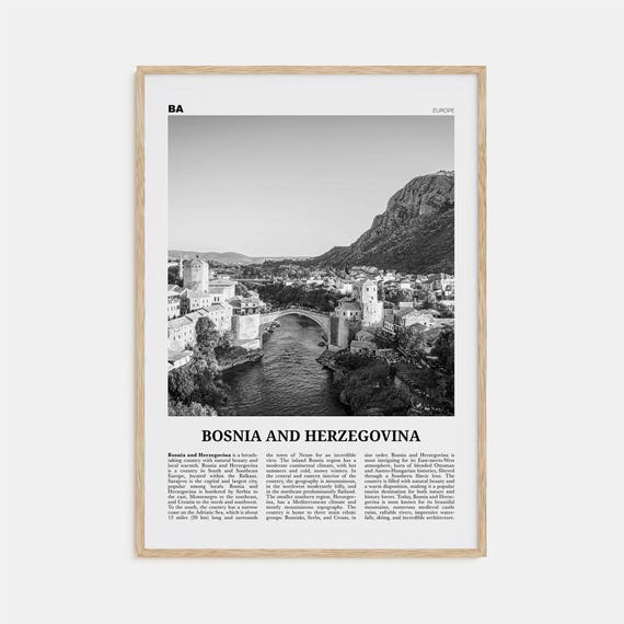 Bosnia and Herzegovina Black and White Travel Poster