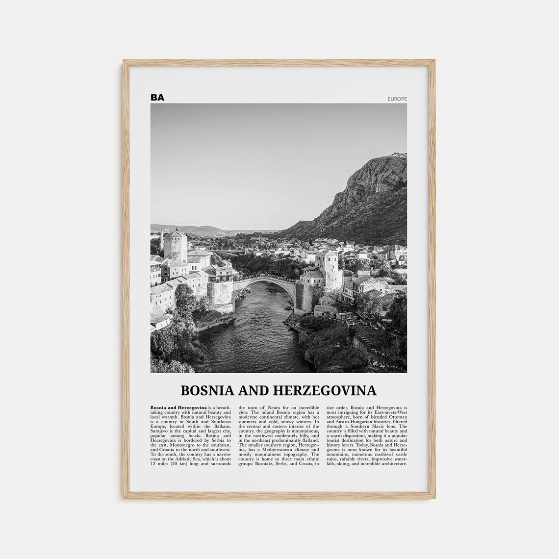 Bosnia and Herzegovina Black and White Travel Poster
