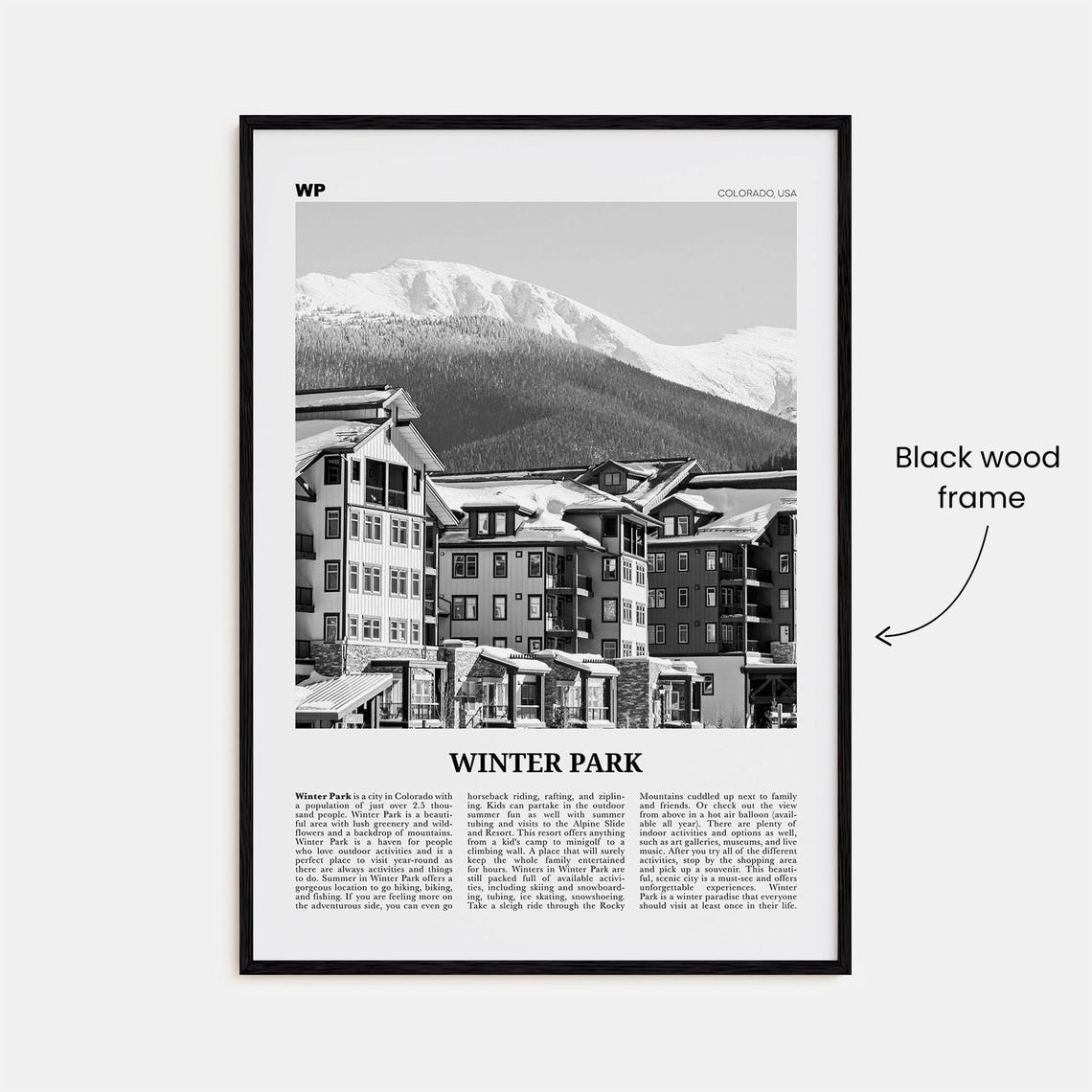 Winter Park Black and White Travel Poster, Colorado - Image 3