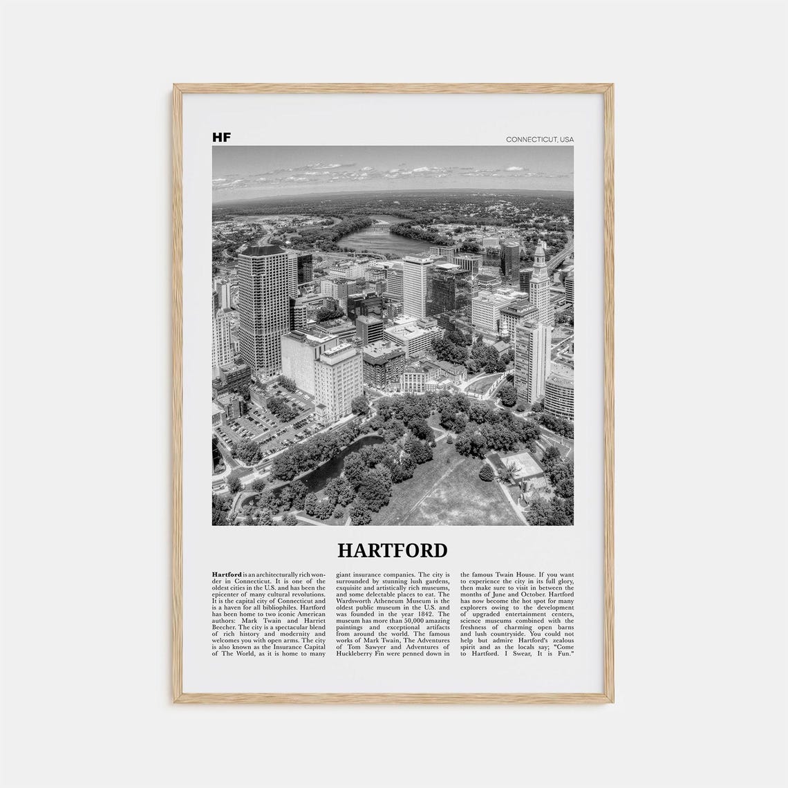 Hartford Black and White Travel Poster, Connecticut