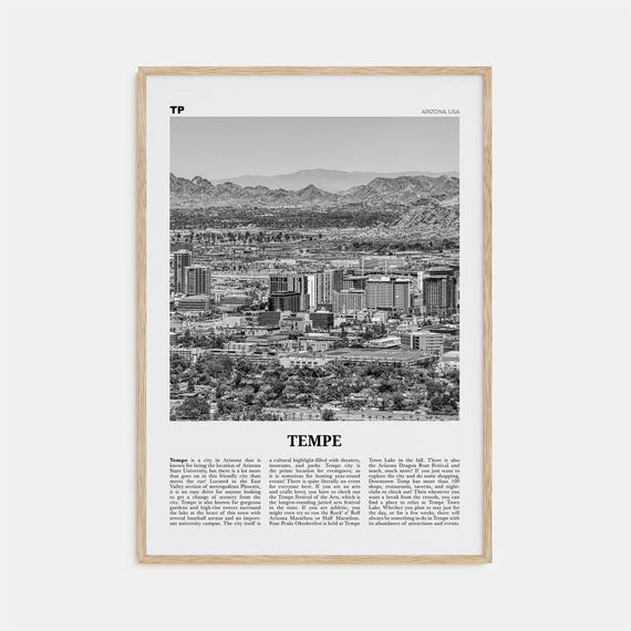 Tempe Black and White Travel Poster, Arizona USA