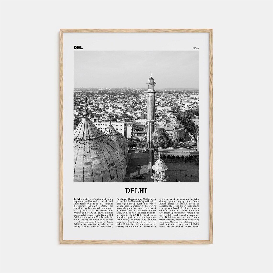 Delhi Black and White Travel Poster, India Wall Art