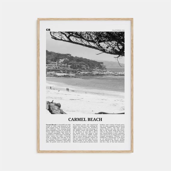 Carmel Beach Black And White Map Poster Print