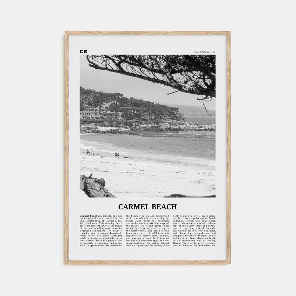 Carmel Beach Black And White Map Poster Print