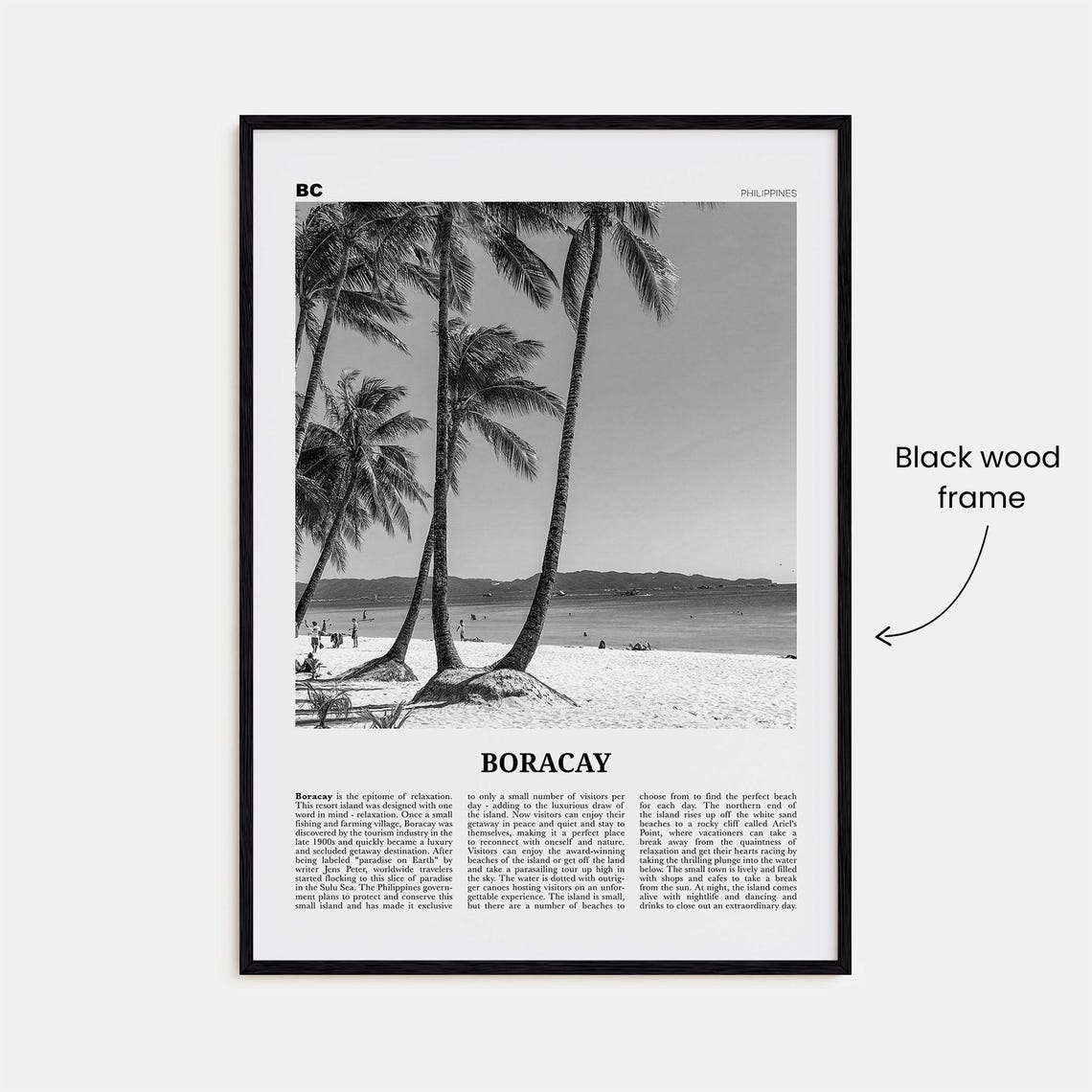 Boracay Black And White Map Poster, Philippines - Image 3
