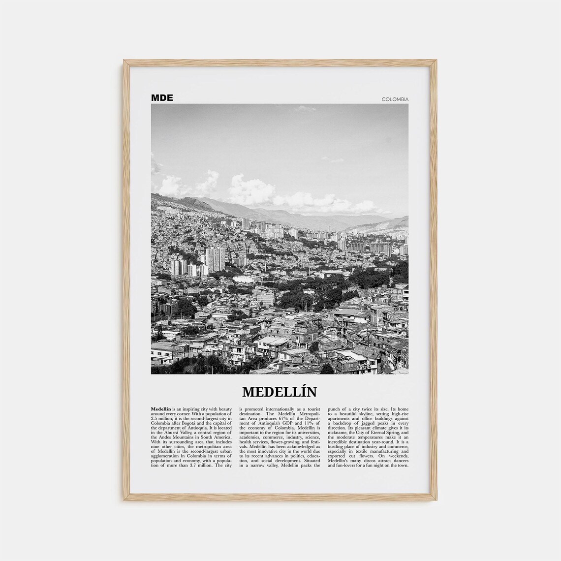 Medellin Black and White No. 1 Colombia Travel Poster