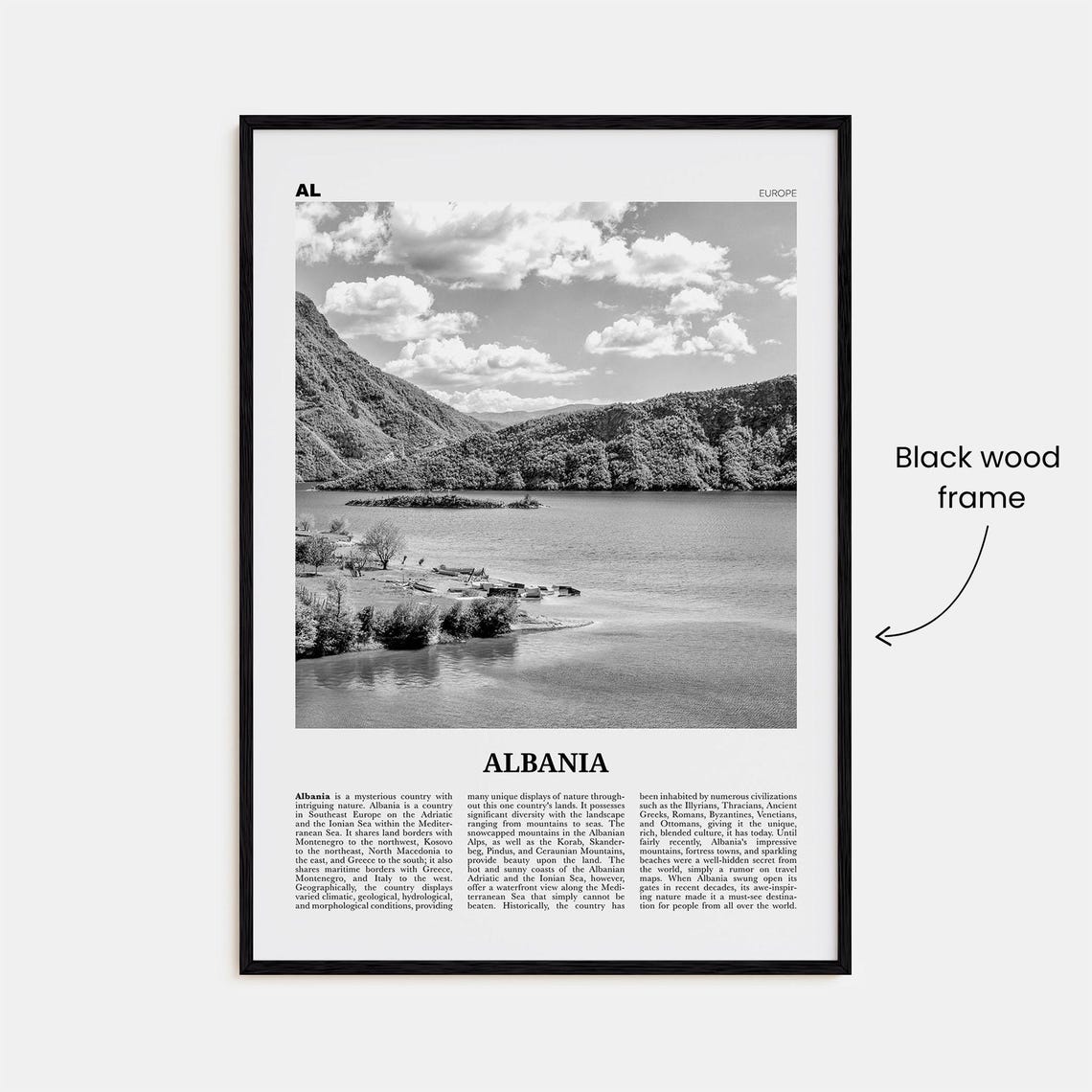 Albania Black And White Country Art Print - Image 3