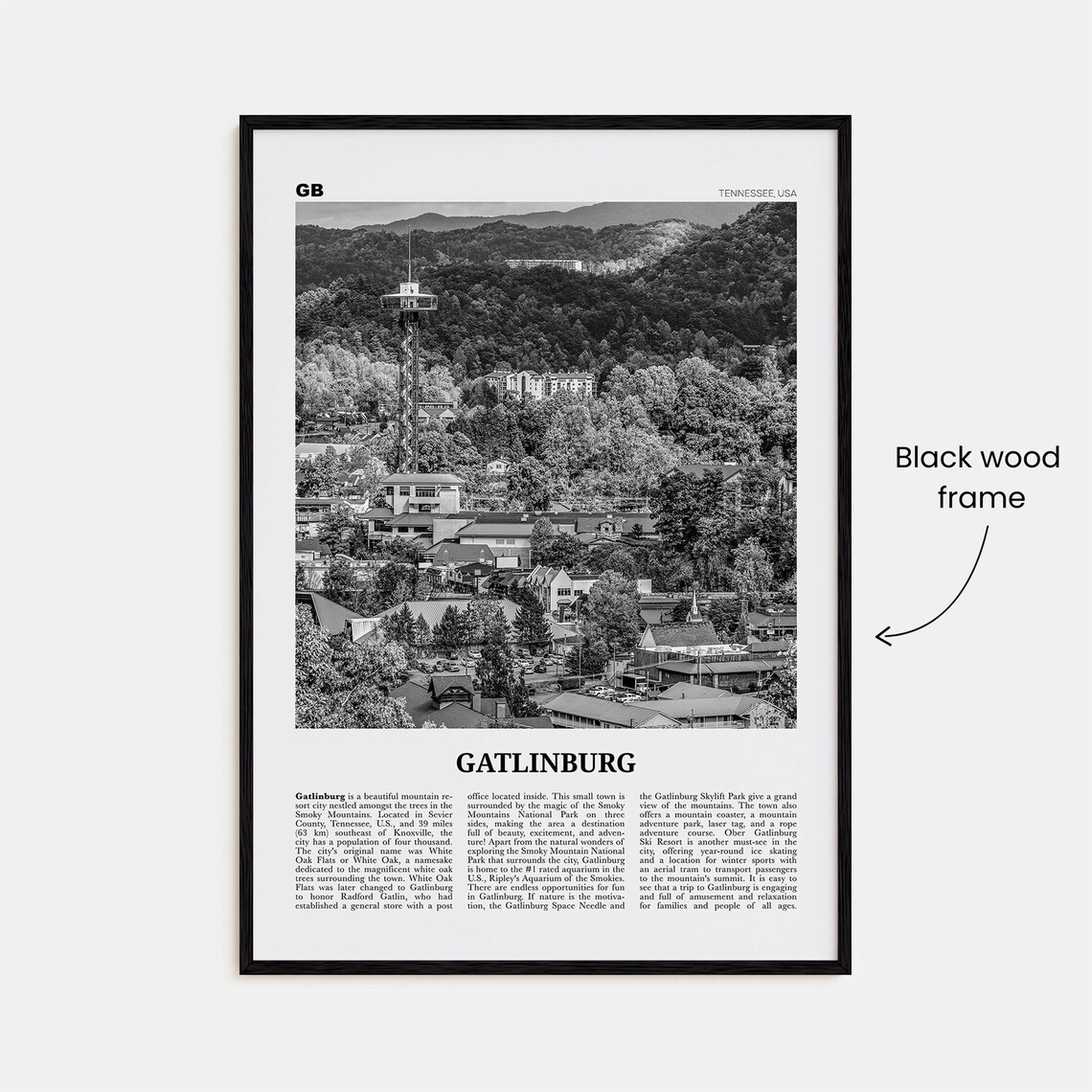 Gatlinburg Black and White Travel Poster, Tennessee - Image 3