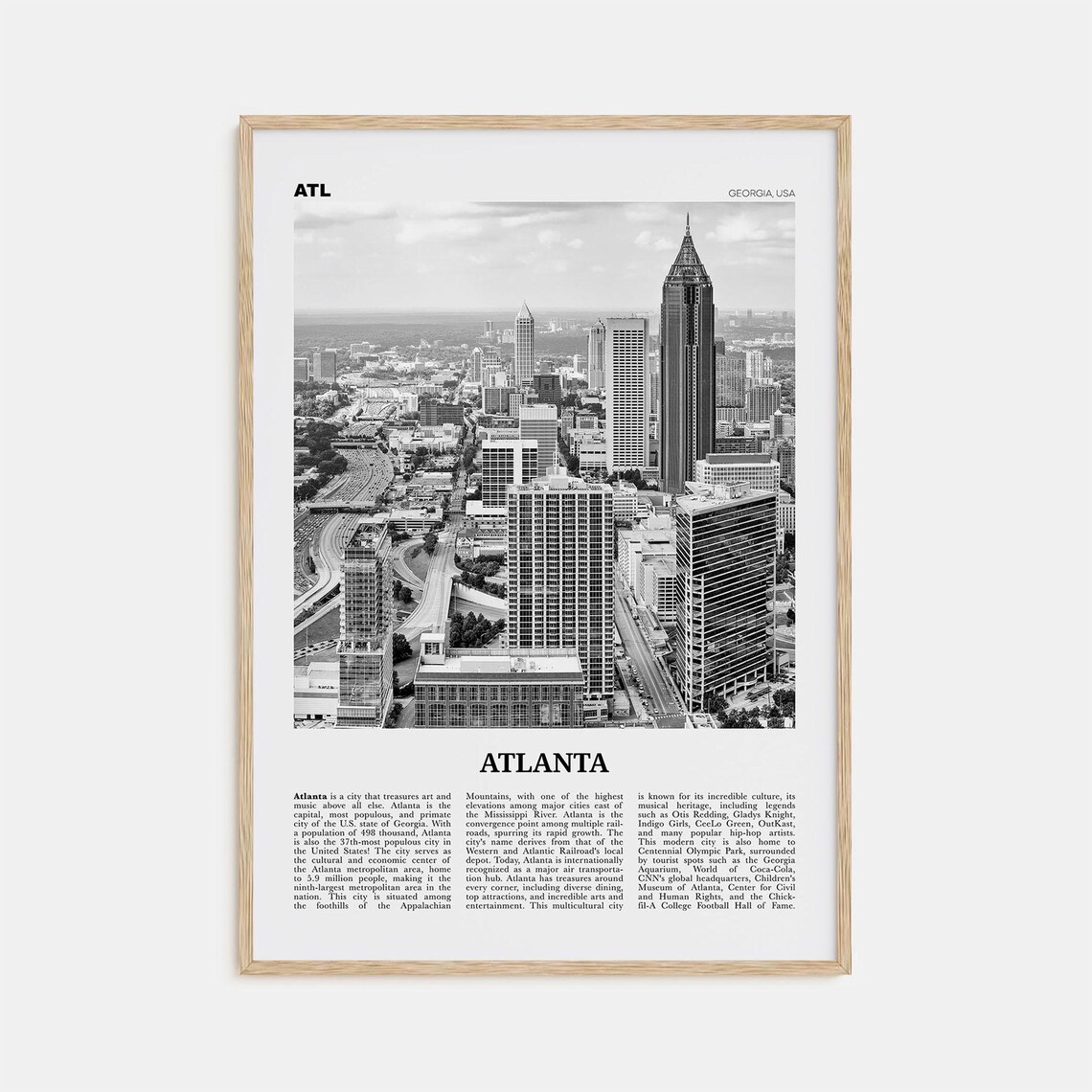 Atlanta Black and White No. 1 Travel Poster, Georgia