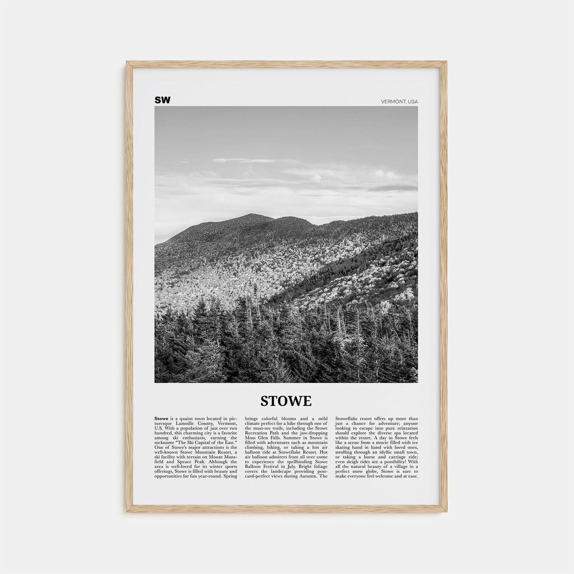Stowe Black And White No. 2 Travel Poster, Vermont