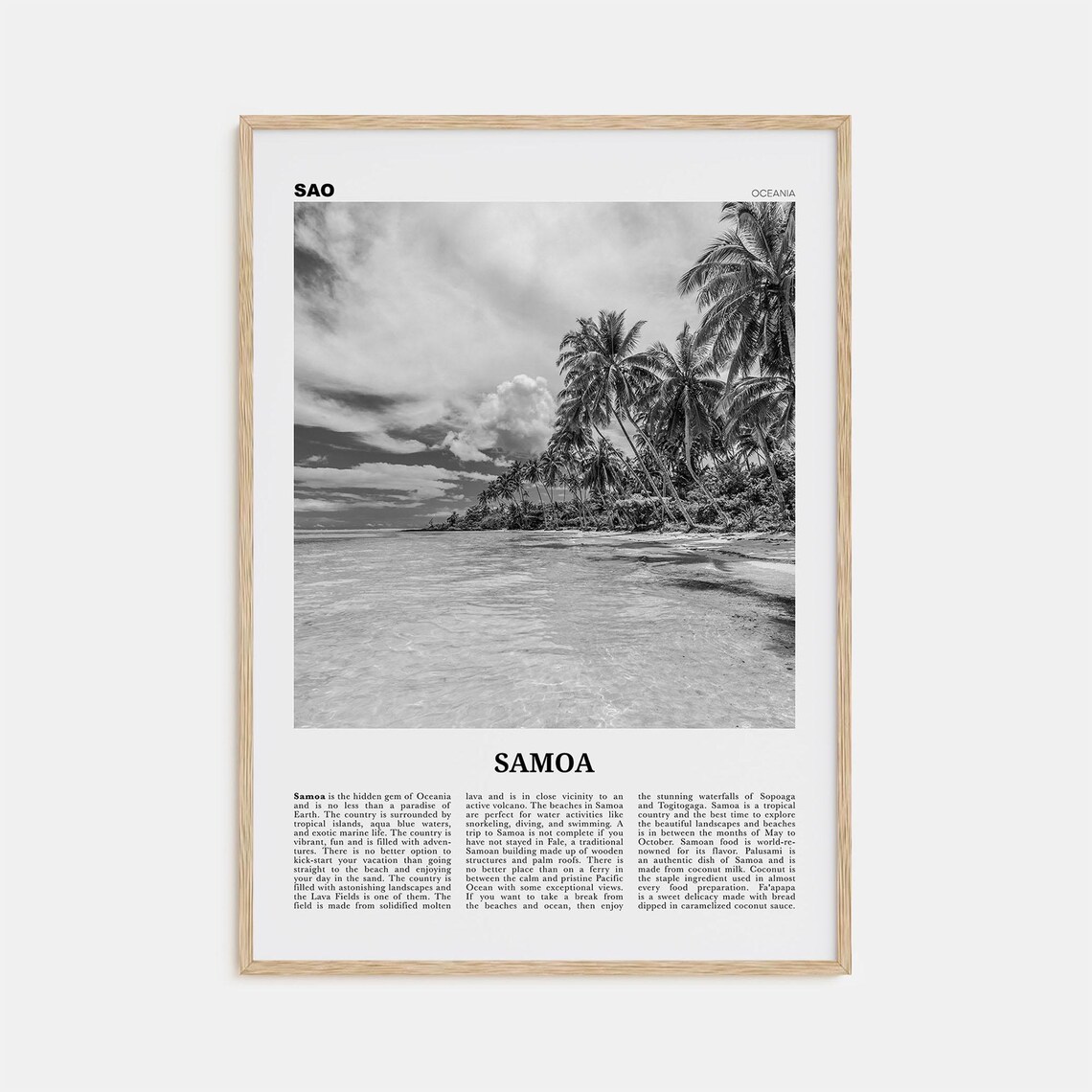 Samoa Black and White Travel Poster, Country Art Print