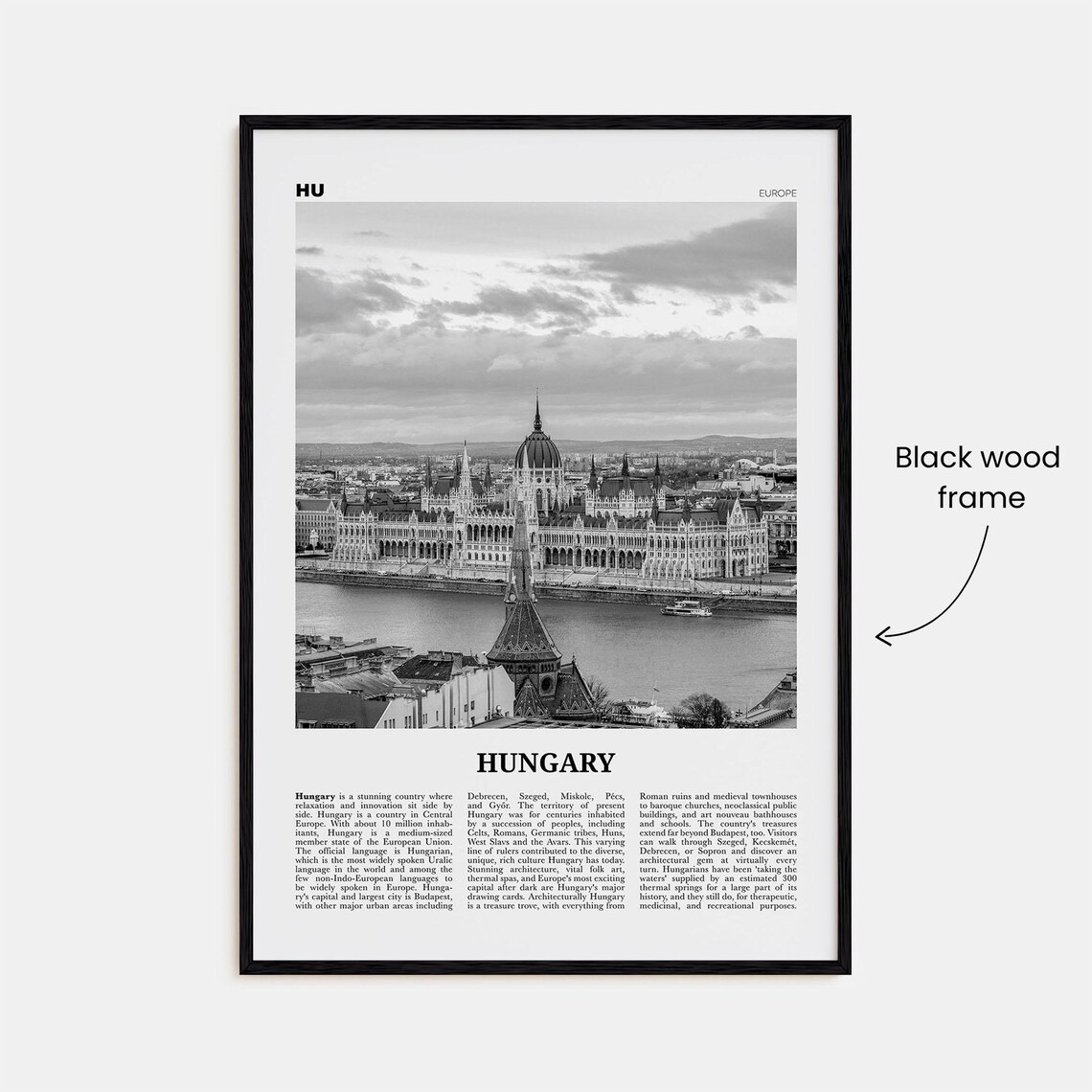 Hungary Black and White Travel Poster, Budapest Europe - Image 3
