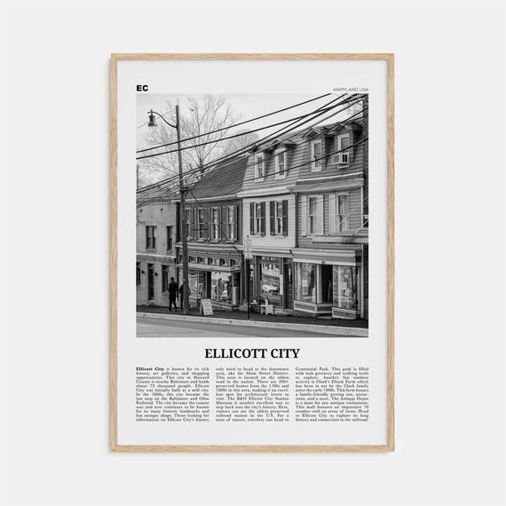 Ellicott City, Maryland Black and White Travel Poster