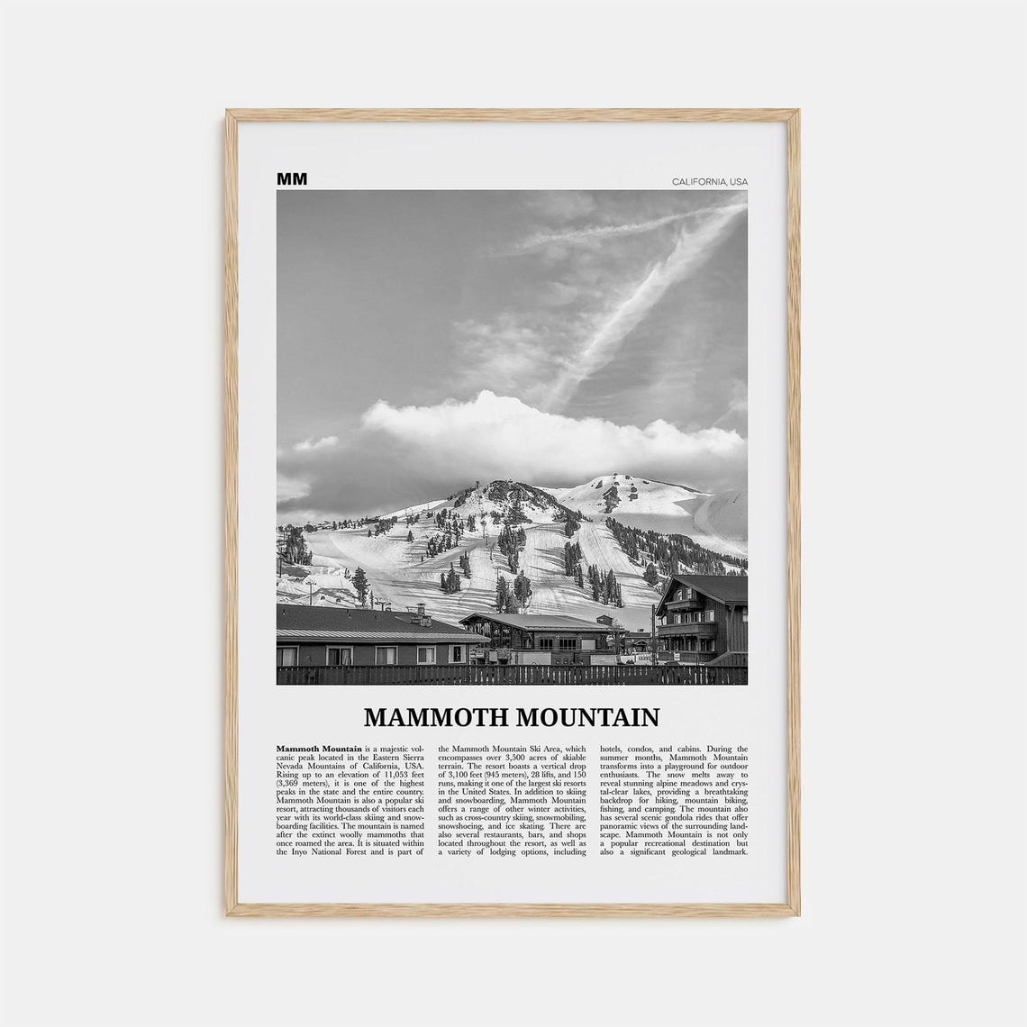 Mammoth Mountain Black and White Travel Poster