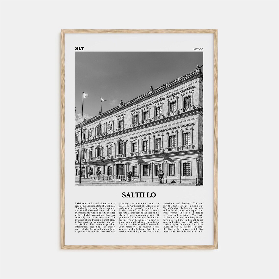Saltillo Black and White Wall Art, Mexico Poster