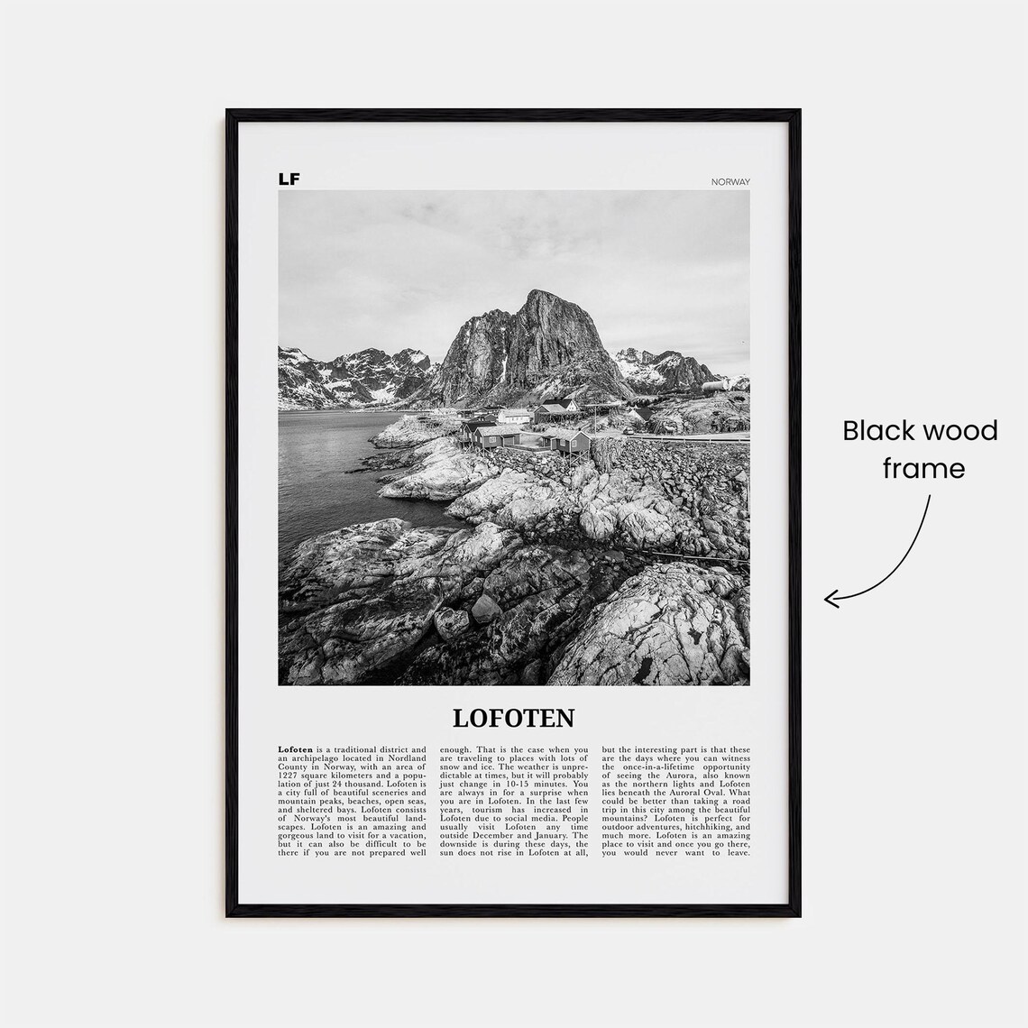 Lofoten Black And White Travel Poster, Norway Map - Image 3