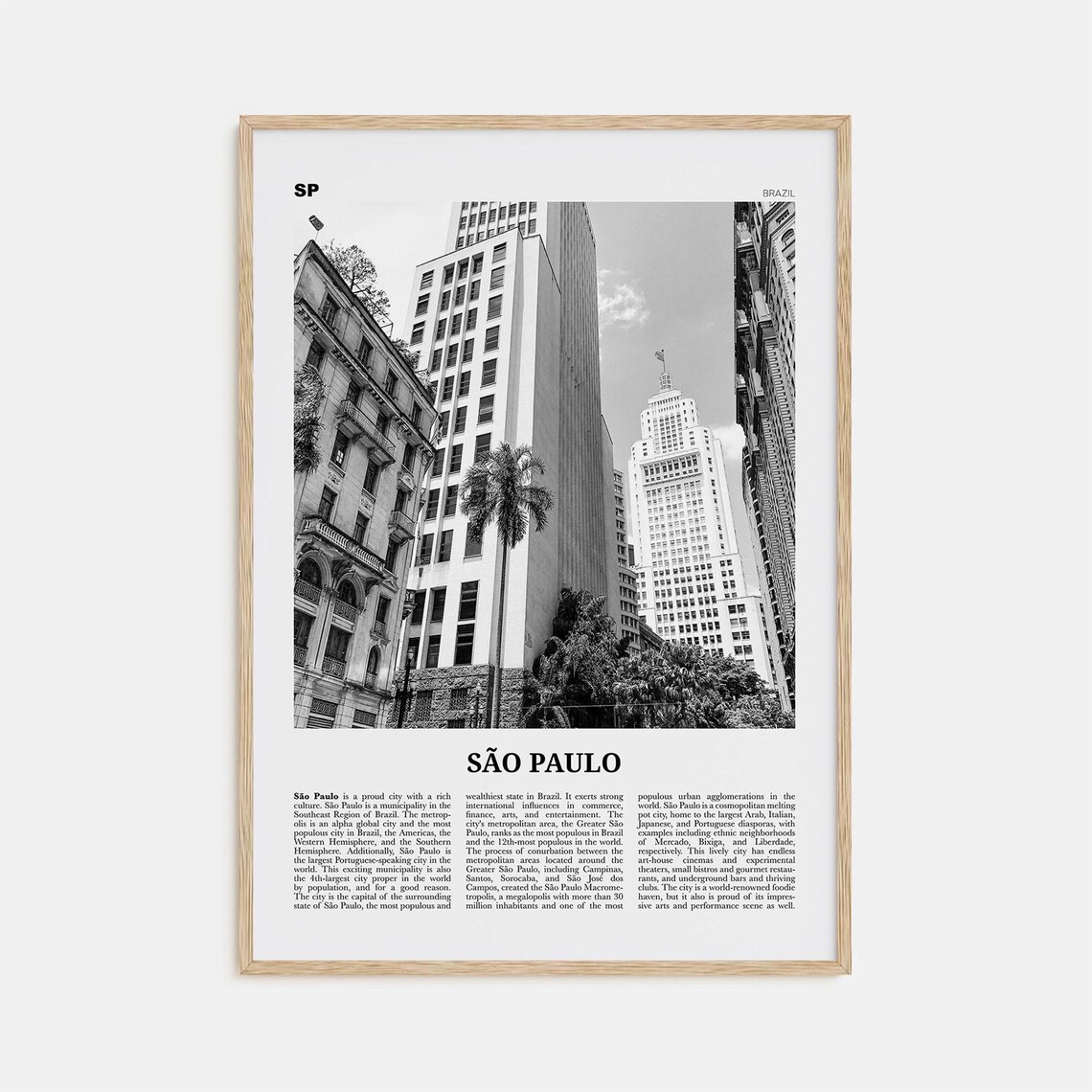 Sao Paulo Downtown Skyscrapers Black And White Brazil Travel Poster