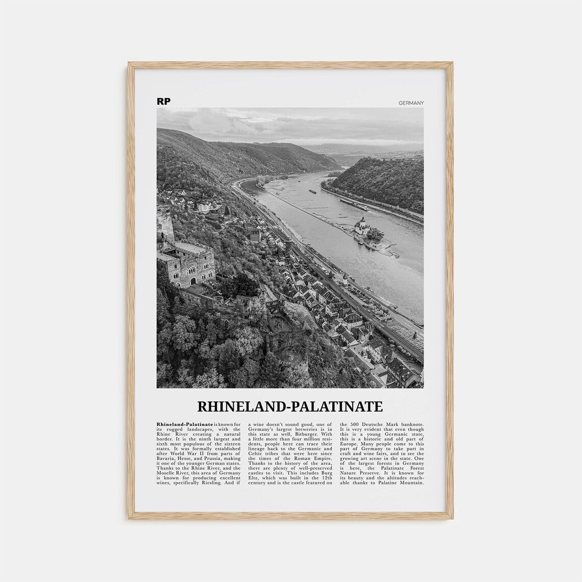 Rhineland Palatinate Black and White Travel Poster