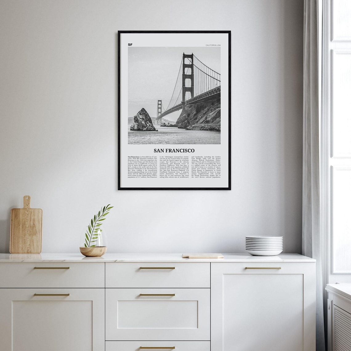 San Francisco Black and White Travel Poster, Golden Gate - Image 2
