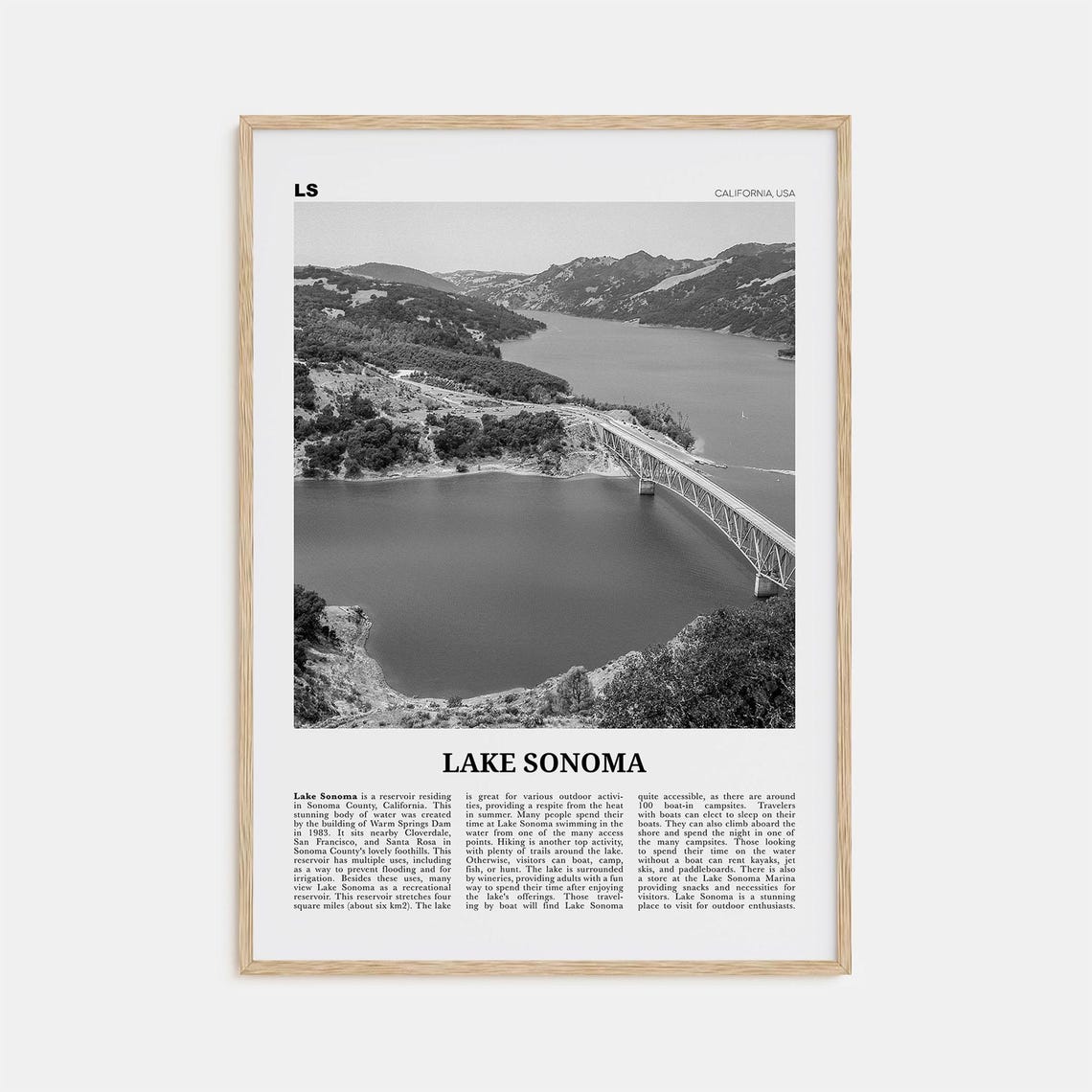 Lake Sonoma Print Black And White Lake Sonoma Wall Art Lake Sonoma Poster Lake Sonoma Photo Lake Sonoma Dcor California Usa