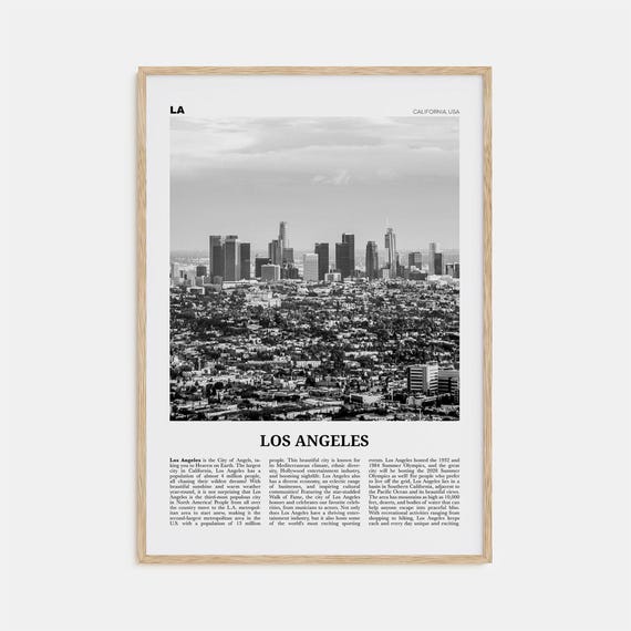 Los Angeles Black and White Art Print, California